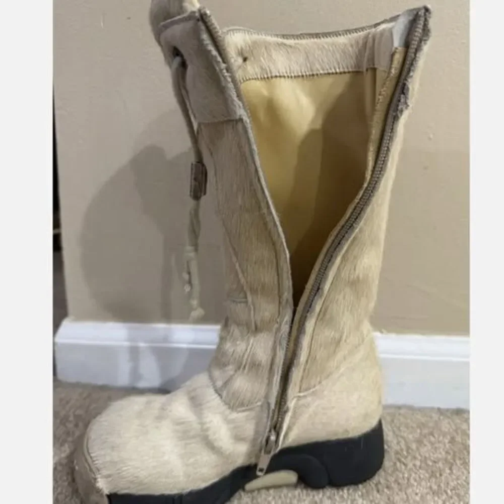 Giugiaro Bumper Pony Hair Boots Kids 12 EU30 Beige Y2K Italy Zip